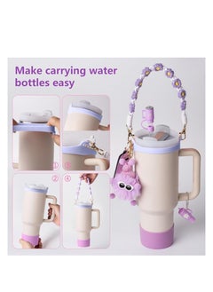 JOSQUEWNN Stanley Cup Accessory Kit Including Water Bottle Handle Strap, Silicone Cup Sleeve, Lipstick Holder, Keychain Charms, Handle Charms, and Straw Topper Accessories for 40oz/30oz White Stanley Cup  - Image 3