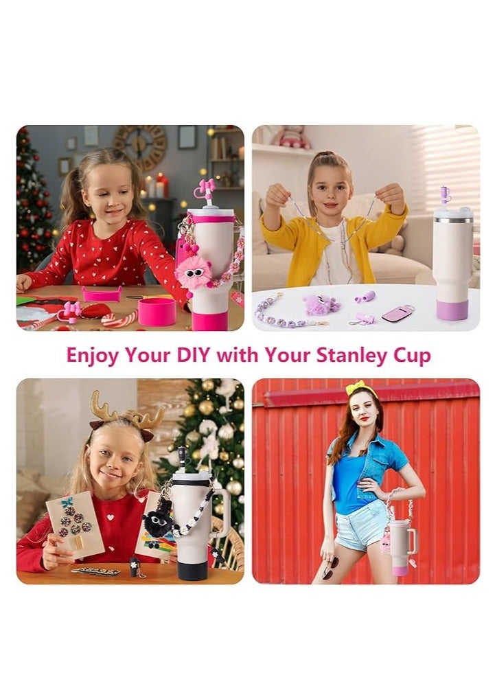 Stanley Cup Accessory Kit Including Water Bottle Handle Strap, Silicone Cup Sleeve, Lipstick Holder, Keychain Charms, Handle Charms, and Straw Topper Accessories for 40oz/30oz White Stanley Cup
