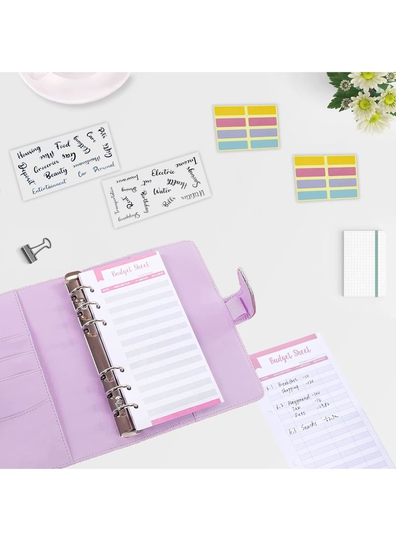 Suntown مجلد ميزانية A6 - مجلد توفير من جلد PU مع 8 أظرف بسحاب، 12 ورقة ميزانية نفقات، 2 نوع من ملصقات الملصقات، مجلد منظم للمال للنقد، بنفسجي لامع - Image 5