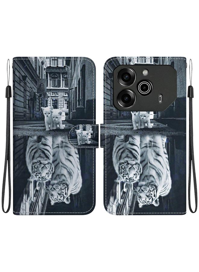 Zaboon For Tecno Pova 6 Pro / Pova 6 Crystal Texture Colored Drawing Leather Phone Case(Cat Tiger Reflection) 