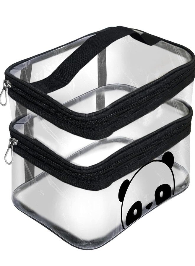 BURNINGFIRE Transparent PVC 2 Zipper Double Layer Large Bag, Travel Cosmetic Case, Toiletry Organizer, Travel Cosmetic Bag Pouch for Girls, Shaving Kit Toiletry Bag, Size- 26x17x 17.5cm. (Black) - Image 1