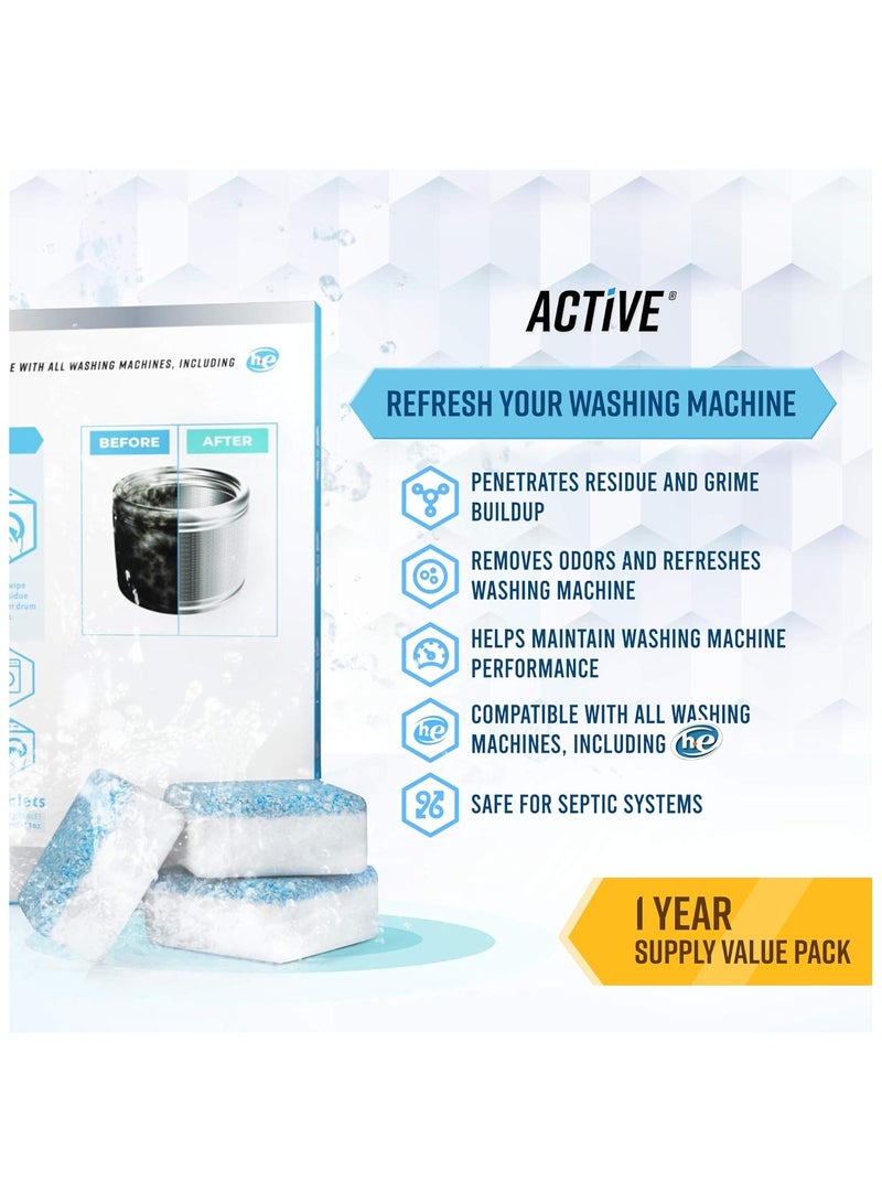 Active Washing Machine Cleaner Descaler - Deep Cleaning Tablets For HE Front Loader & Top Load Washer, 24 Pack - Image 3