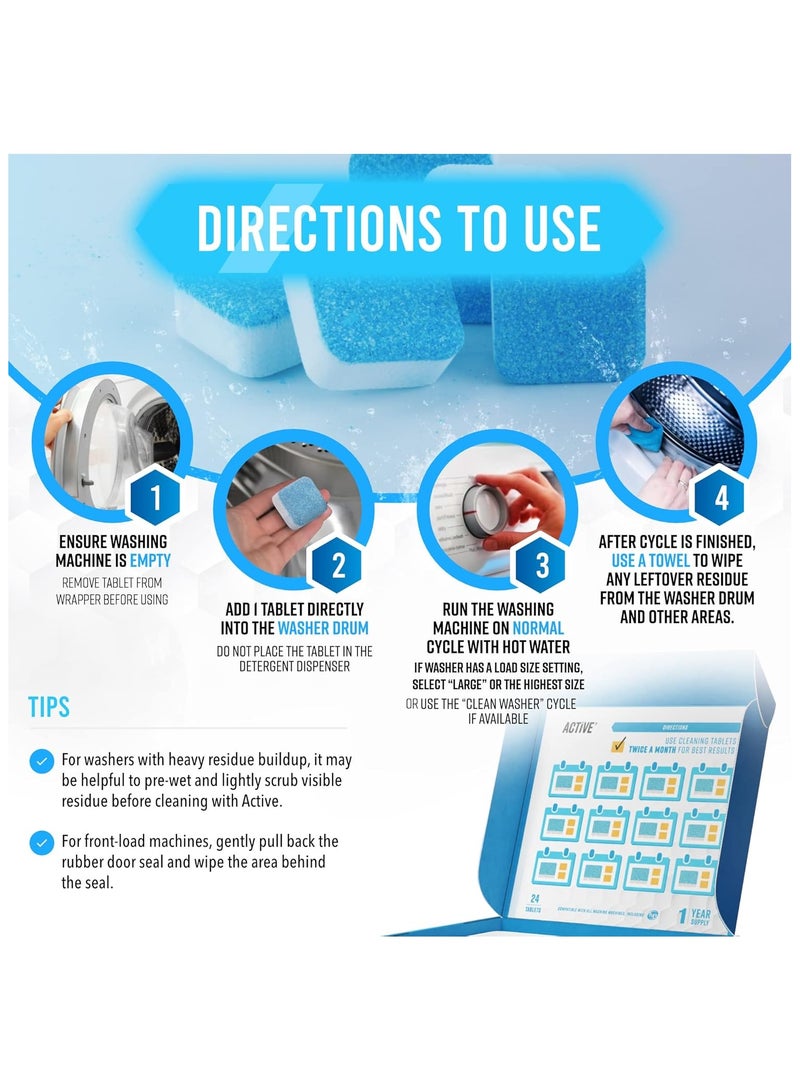 Active Washing Machine Cleaner Descaler - Deep Cleaning Tablets For HE Front Loader & Top Load Washer, 24 Pack - Image 4