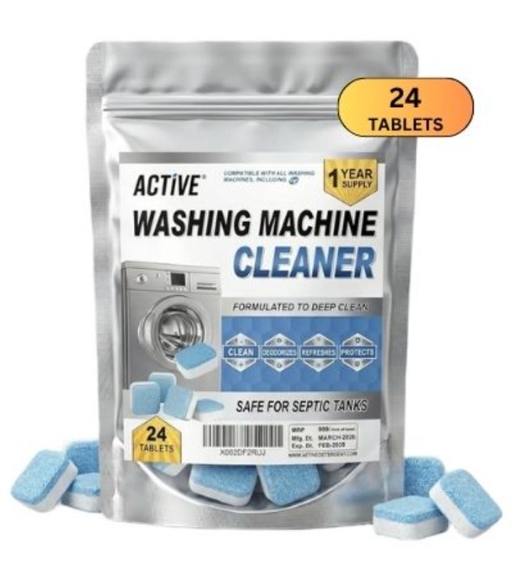 Active Washing Machine Cleaner Descaler - Deep Cleaning Tablets For HE Front Loader & Top Load Washer, 24 Pack - Image 1