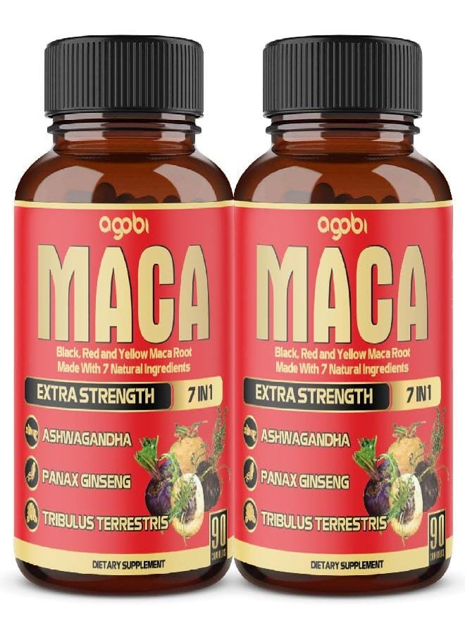 agobi 2 Packs 90 Capsules 6 Months - 8050mg Maca Root Supplement - 7in1 with Ashwagandha Root, Ginseng Root, Tribulus Terrestris & More - Reproductive Health, Strength & Immune Support  - Image 1