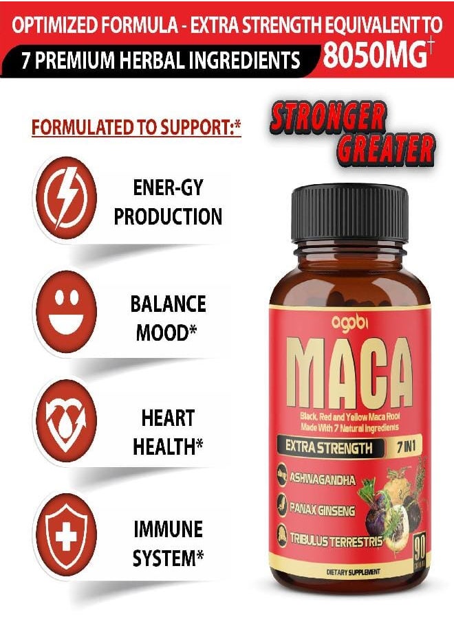 agobi 2 Packs 90 Capsules 6 Months - 8050mg Maca Root Supplement - 7in1 with Ashwagandha Root, Ginseng Root, Tribulus Terrestris & More - Reproductive Health, Strength & Immune Support  - Image 3