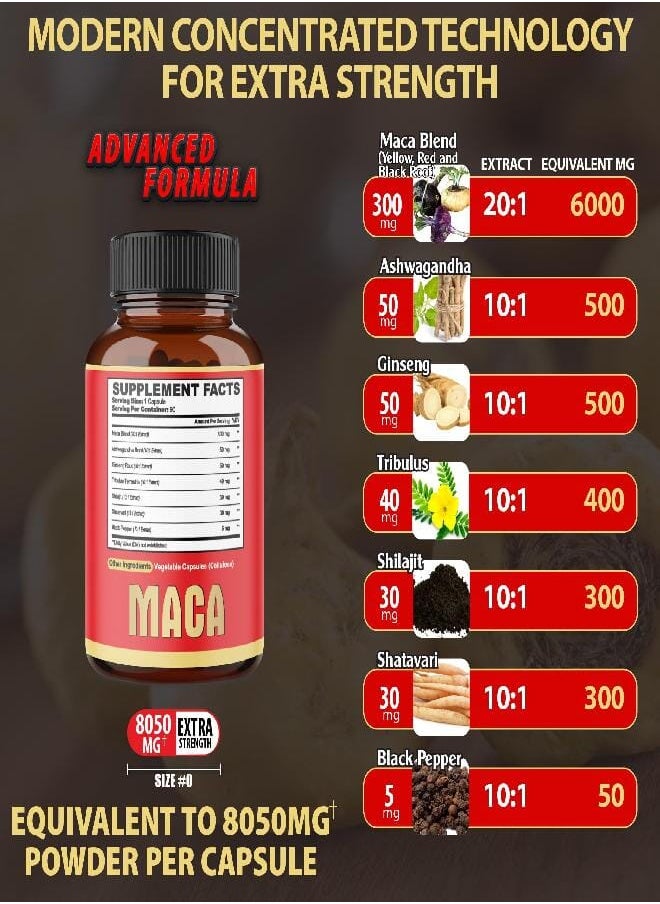 agobi 2 Packs 90 Capsules 6 Months - 8050mg Maca Root Supplement - 7in1 with Ashwagandha Root, Ginseng Root, Tribulus Terrestris & More - Reproductive Health, Strength & Immune Support  - Image 2