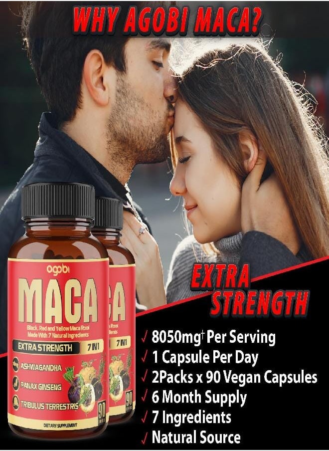 agobi 2 Packs 90 Capsules 6 Months - 8050mg Maca Root Supplement - 7in1 with Ashwagandha Root, Ginseng Root, Tribulus Terrestris & More - Reproductive Health, Strength & Immune Support  - Image 5