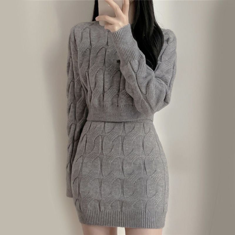 Chic Knit Sweater Skirt Set for Women White [two-piece]] - Image 4