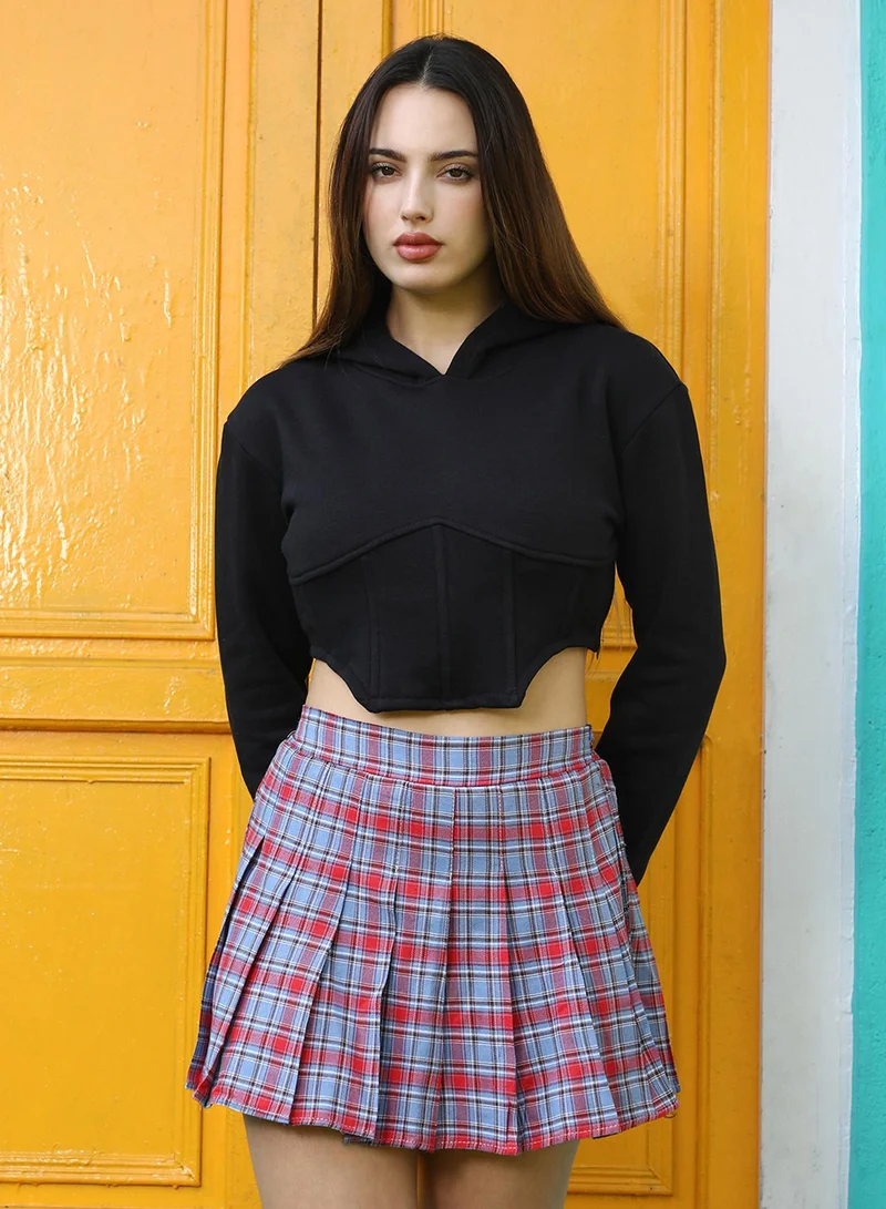 Campus Sutra Women's Midnight Black Cropped Corset Hoodie