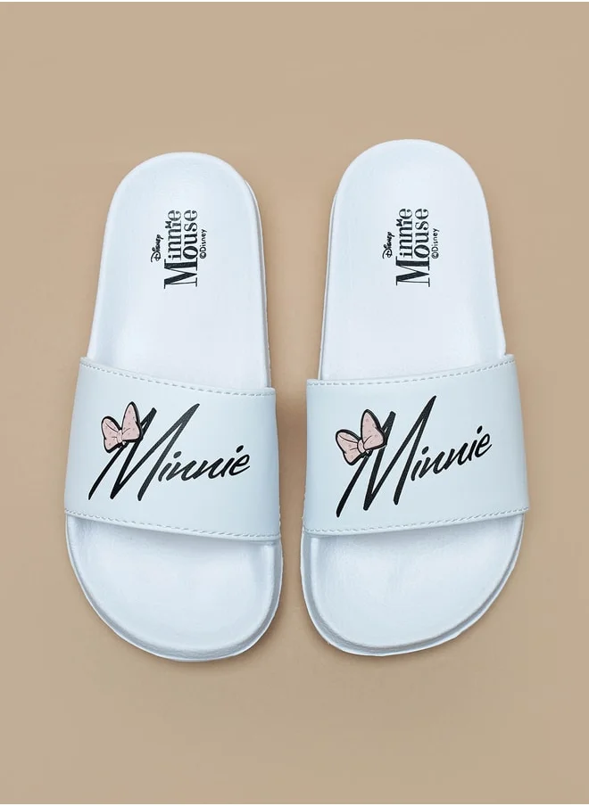 ديزني Girls Minnie Mouse Print Slide Slippers