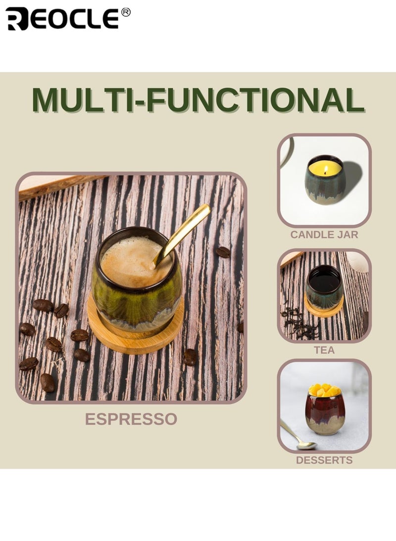 REOCLE 2PCS Ceramic Espresso Cup Set Hand-painted Kung Fu Tea Set Demitasse Cups Chinese Teacups Heat-Resistant for Home Café Office Ideal for Men Women( 2.7 Oz/80ml) - Image 5