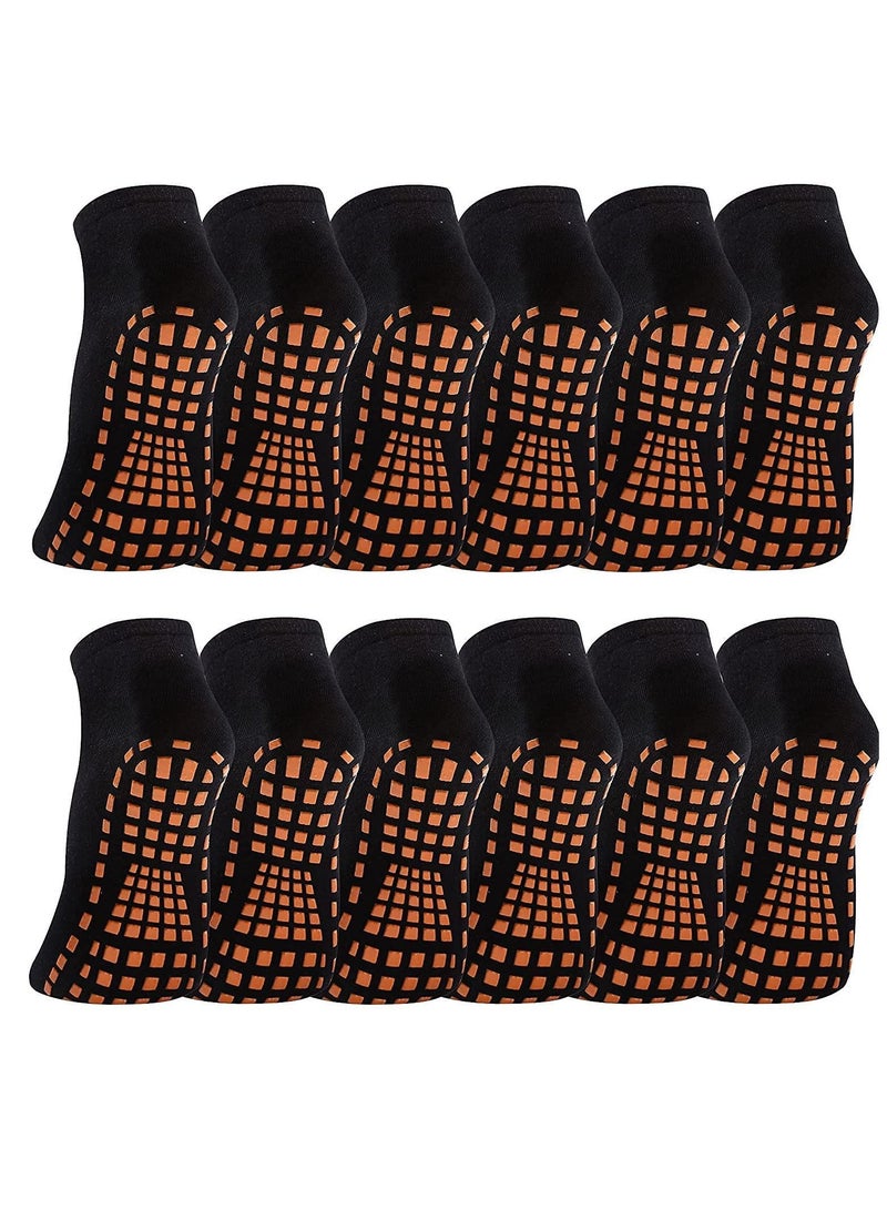 NIBEMINENT 12 Pairs Slipper Socks for Women, Non Slip Skid Gripper Socks,Athletic Short Cotton Trampoline Adults Women Hospital Yoga Socks(Black)  - Image 1