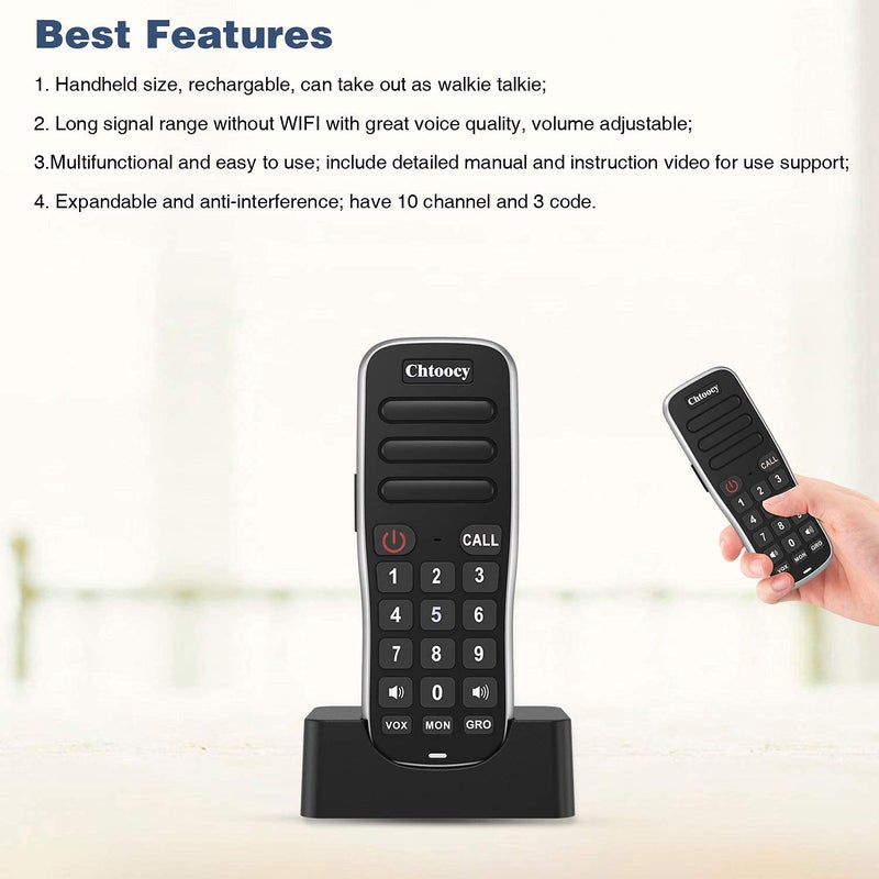 Rechargeable Intercoms Wireless for Home 1 Mile Range 10 Channel, Handheld Wireless Intercom System for Home Business Office, Home Room to Room Communication System (2 Packs, Black) - Image 3