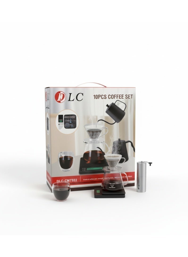 دي إل سي  طقم تحضير القهوة المقطرة من دي ال سي مكون من 10 قطع مع حقيبة محمولة، ميزان إلكتروني، مطحنة يدوية، غلاية 600 مل وسيرفر زجاجي – موديل DLC-CM7322 - Image 3