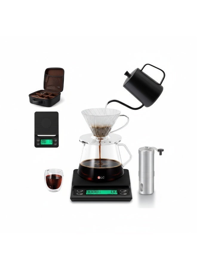 دي إل سي  طقم تحضير القهوة المقطرة من دي ال سي مكون من 10 قطع مع حقيبة محمولة، ميزان إلكتروني، مطحنة يدوية، غلاية 600 مل وسيرفر زجاجي – موديل DLC-CM7322 - Image 1