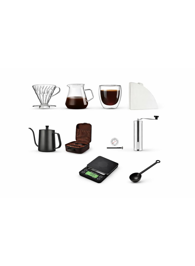 دي إل سي  طقم تحضير القهوة المقطرة من دي ال سي مكون من 10 قطع مع حقيبة محمولة، ميزان إلكتروني، مطحنة يدوية، غلاية 600 مل وسيرفر زجاجي – موديل DLC-CM7322 - Image 4