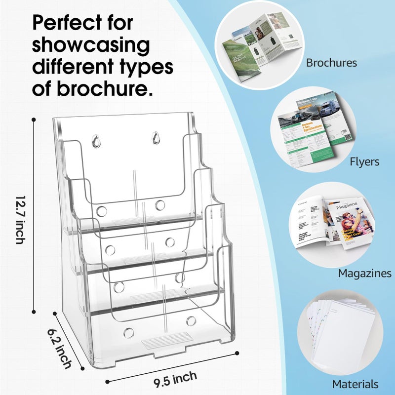 MaxGear Acrylic Brochure Holder 8.5 x 11 inch, 4 Tier Clear Literature Organizer Magazine Stand Display with Removable Divider for 4 x 9 inch Brochures, Pamphlet, Wall Mount or Countertop - Image 2