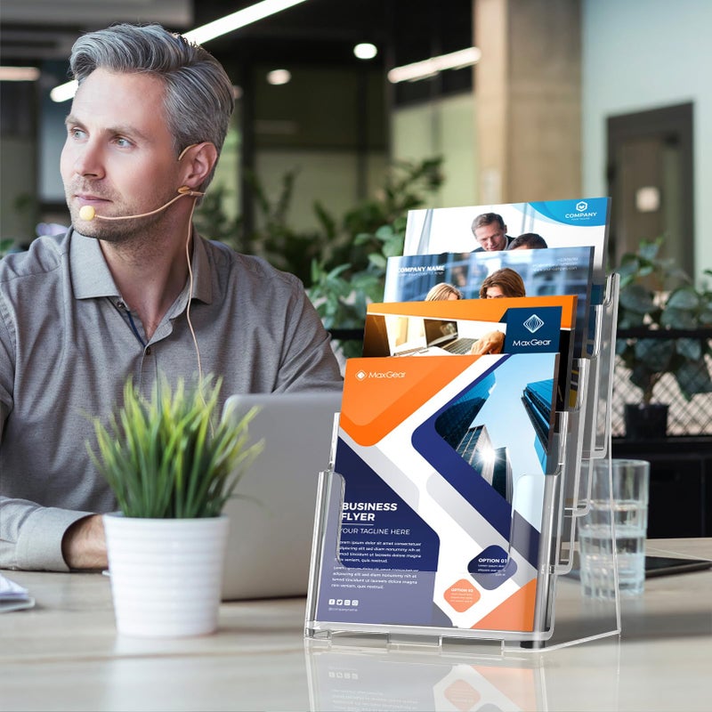 MaxGear Acrylic Brochure Holder 8.5 x 11 inch, 4 Tier Clear Literature Organizer Magazine Stand Display with Removable Divider for 4 x 9 inch Brochures, Pamphlet, Wall Mount or Countertop - Image 5