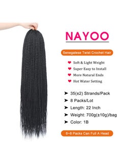 NAYOO NAYOO Senegalese Twist Crochet Hair for black women 22 Inch 8 Packs Crochet Braids hair 34~35 Stands/Pack small Crochet Hair Hot Water Setting(22 Inch, 1B)  - Image 4