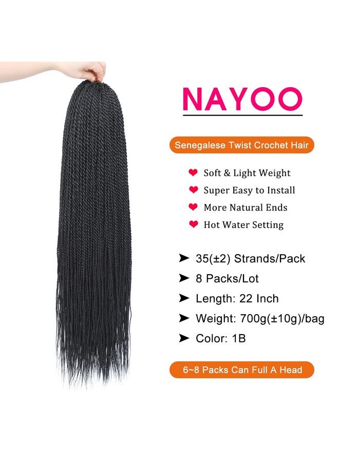 NAYOO Senegalese Twist Crochet Hair for black women 22 Inch 8 Packs Crochet Braids hair 34~35 Stands/Pack small Crochet Hair Hot Water Setting(22 Inch, 1B) - Image 4