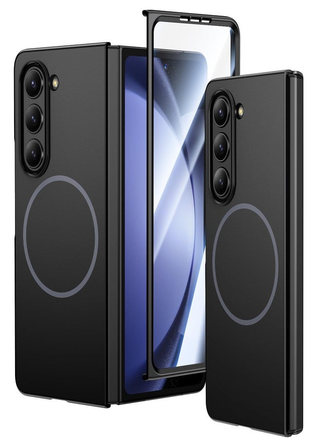 VEGO for Galaxy Z Fold 5 Case, for Samsung Z Fold 5 Case with Front Tempered Glass Screen Protector, Compatible with MagSafe, Support Wireless Charging Slim Magnetic Protective Thin Cover - Black - Image 1