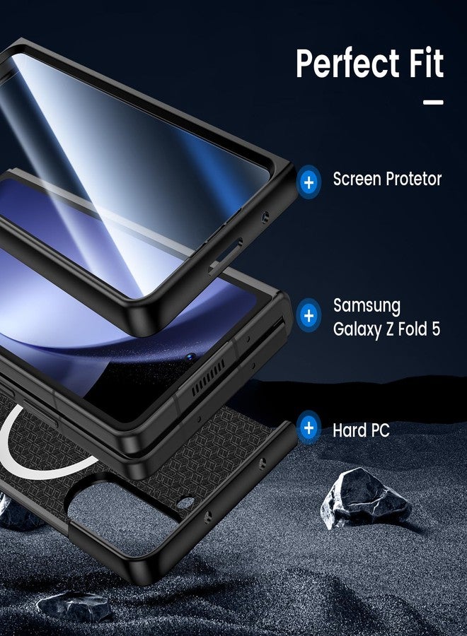 VEGO for Galaxy Z Fold 5 Case, for Samsung Z Fold 5 Case with Front Tempered Glass Screen Protector, Compatible with MagSafe, Support Wireless Charging Slim Magnetic Protective Thin Cover - Black - Image 5