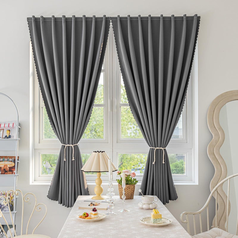 Jilron Magic Tape Stick on Curtains Blackout Curtains for Bedroom no Drillng Self Adhesive Curtain no Rod Small Window (Grey, 35" W x 59" L) 2 Panels - Image 2