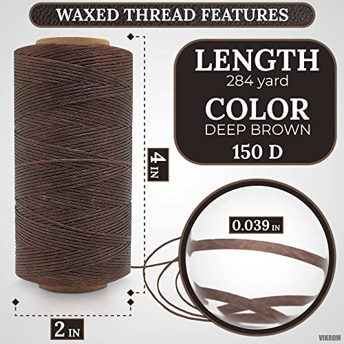 VIKROM Wax String 284 Yards 150D 1mm - Waxed String Cord for Leather Sewing, Deep Brown Color, Resistant to Abrasion and Fading, Brown Waxed Thread for Leather Craft, Bookbinding, and Shoe Repairing - Image 2
