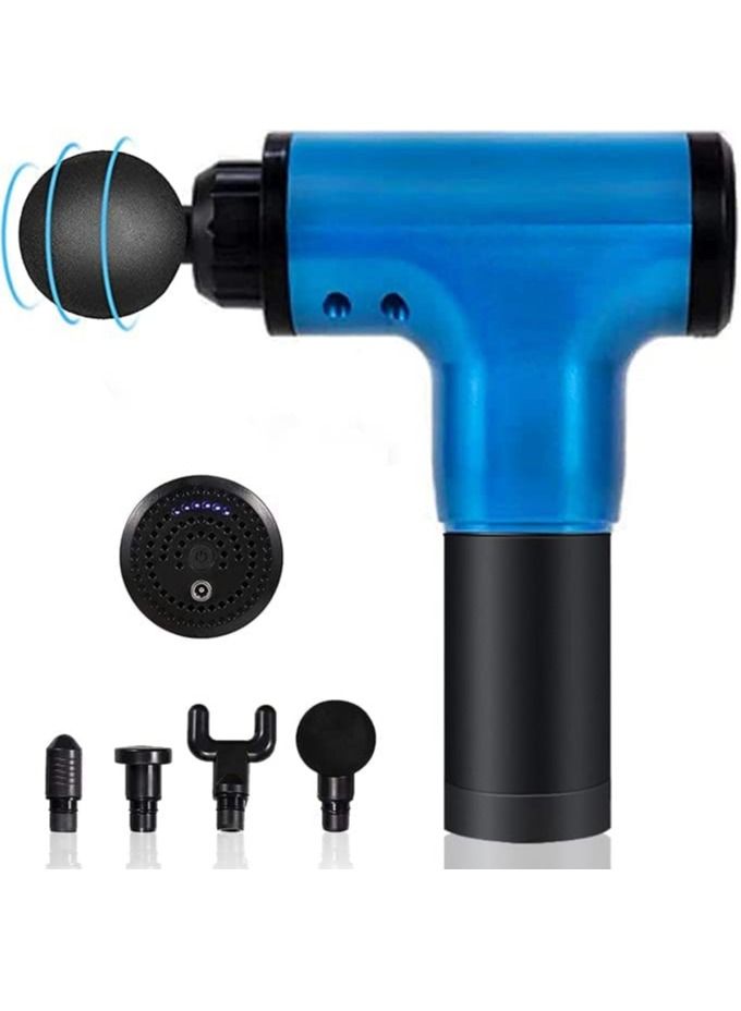 Massage Gun, Percussion Muscle Massager Deep Tissue Massage Gun for Pain Relief with 4 Massage Heads 6 Speed High-Intensity Vibration Super Quiet Cordless Handheld (BLUE) - Image 1