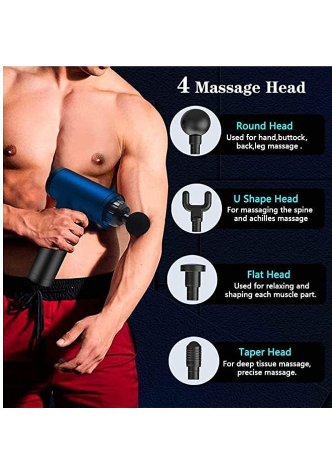 Massage Gun, Percussion Muscle Massager Deep Tissue Massage Gun for Pain Relief with 4 Massage Heads 6 Speed High-Intensity Vibration Super Quiet Cordless Handheld (BLUE) - Image 2