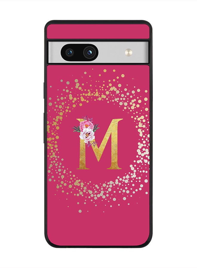 Stylizedd Cover for Google Pixel 7a 5G Case , Rugged Black Slim fit Protective Phone Cases - Custom Monogram Initial Letter Floral Pattern Alphabet -M (Dark Pink Rose) - Image 1
