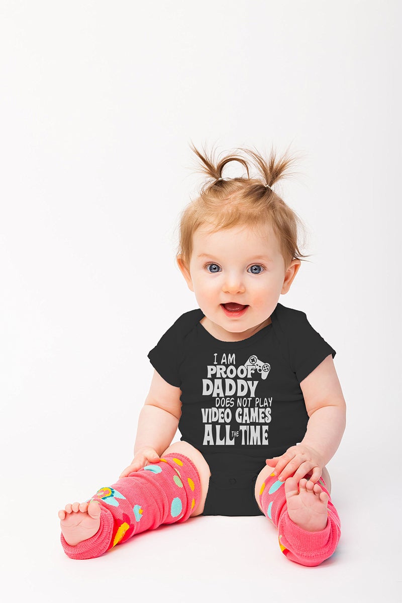 Funnwear I Am Proof Daddy Does Not Play Video Games All The Time - Funny Baby Essentials Romper Outfits (Newborn, Black) - Image 3