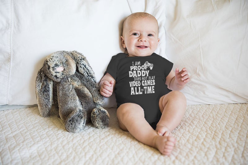 Funnwear I Am Proof Daddy Does Not Play Video Games All The Time - Funny Baby Essentials Romper Outfits (Newborn, Black) - Image 2