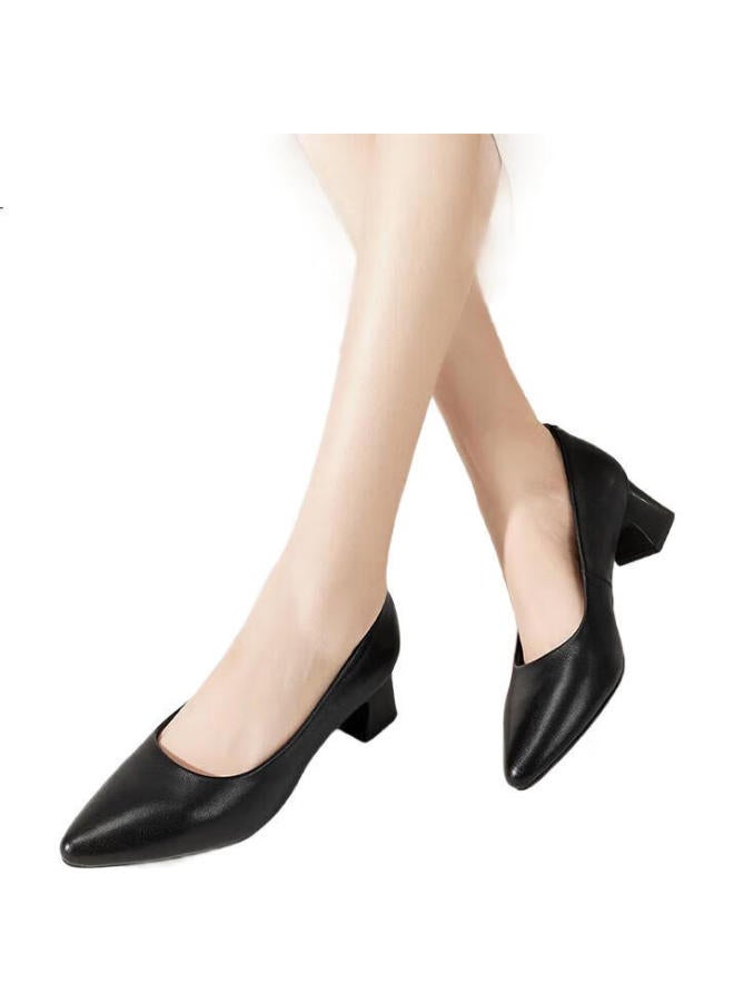 YEARCON Women'S Shoes Chunky Heel Fashion Shoes Shallow Mouth Fitted High Heels Work Temperament Women'S Single Shoes 26905W Black 39 - Image 2