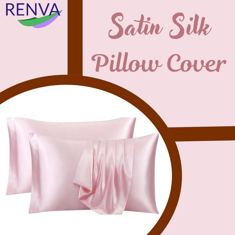 RENVA Set of 2 Satin Silk Pillowcase for Hair and Skin Standard Size 18"X 28" with Soft Breathable Smooth Cooling Pillow Covers for Sleeping (2, Pink) - Image 3
