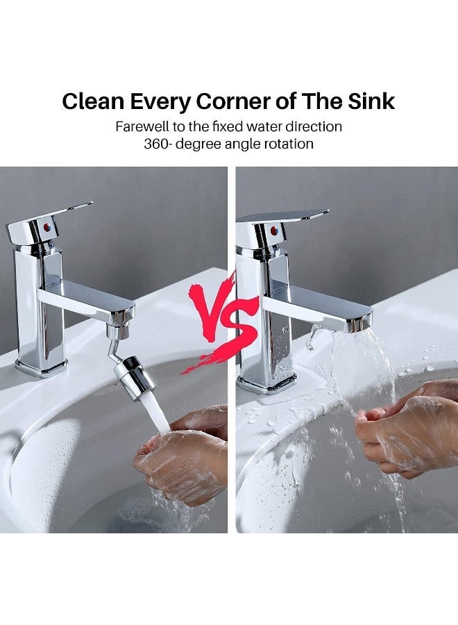 ECVV Kitchen Bathroom Universal Splash Filter Faucet 720 Swivel Faucet Extender Aerator with 2 Water Outlet Modes Silver - Image 5