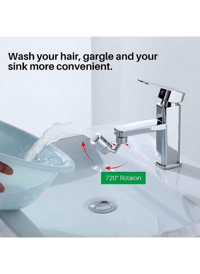 ECVV Kitchen Bathroom Universal Splash Filter Faucet 720 Swivel Faucet Extender Aerator with 2 Water Outlet Modes Silver - Image 4