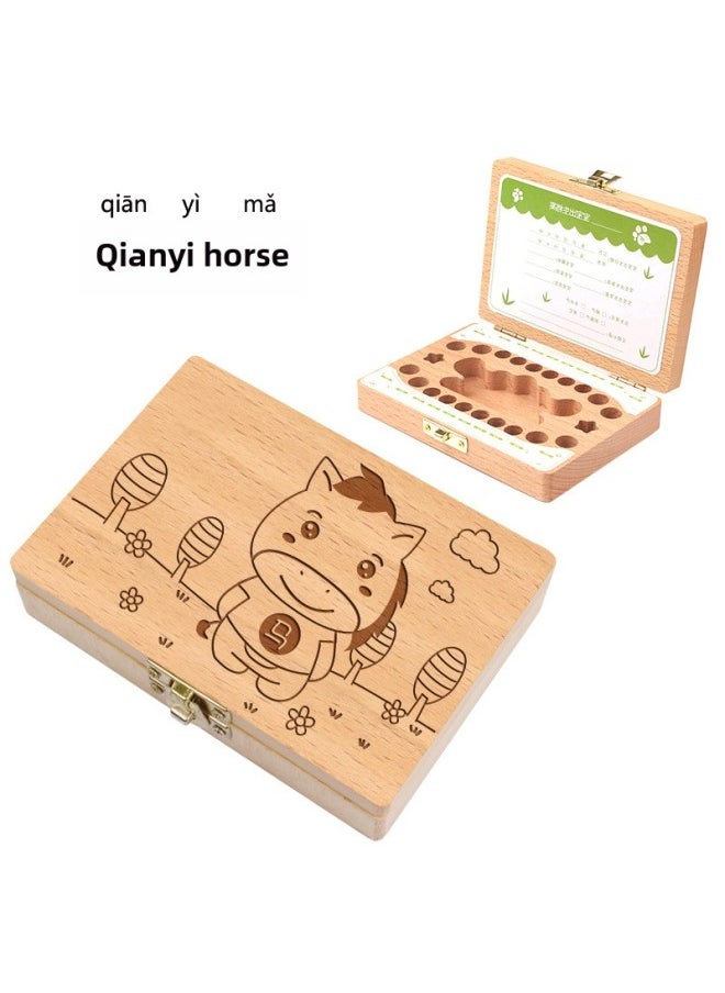 Generic Children's Crown Groove Fairy Teeth Box Baby Commemorative Box Fun Baby Wooden Teeth Box Baby Collection Commemorative-Color:Crown Trough-Horse  - Image 1