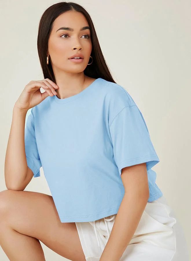 Kotty Kotty Solid Short Sleeve Oversized Crop T-Shirt