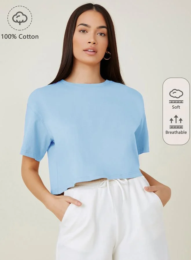Kotty Kotty Solid Short Sleeve Oversized Crop T-Shirt