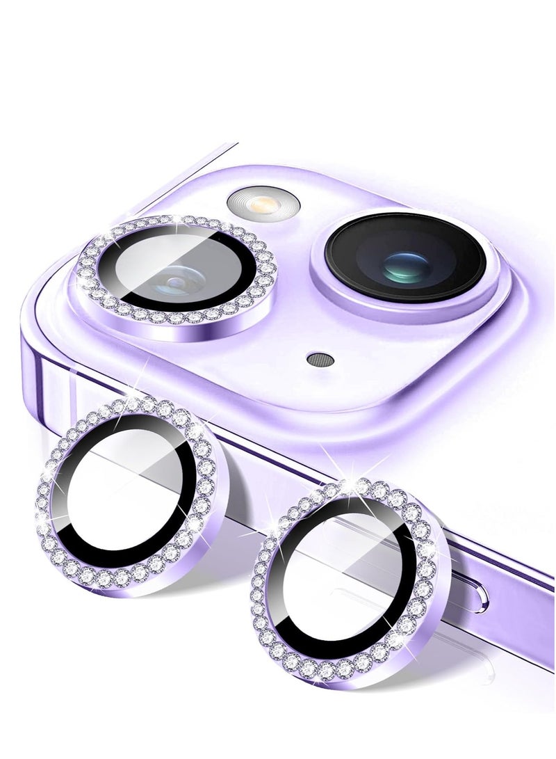 ELTRAZONE "Purple Diamond Tempered Glass Camera Lens Protector for iPhone 16/16 Plus – Glitter Cover with Automatic Alignment Metal Rings" - Image 1