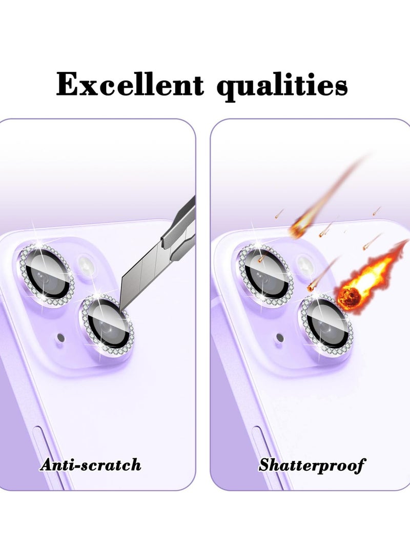 ELTRAZONE "Purple Diamond Tempered Glass Camera Lens Protector for iPhone 16/16 Plus – Glitter Cover with Automatic Alignment Metal Rings" - Image 4