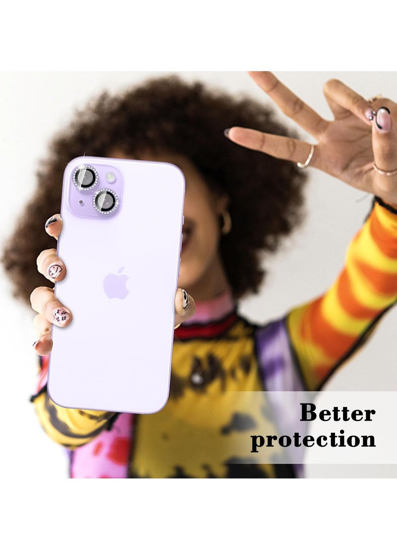 ELTRAZONE "Purple Diamond Tempered Glass Camera Lens Protector for iPhone 16/16 Plus – Glitter Cover with Automatic Alignment Metal Rings" - Image 5