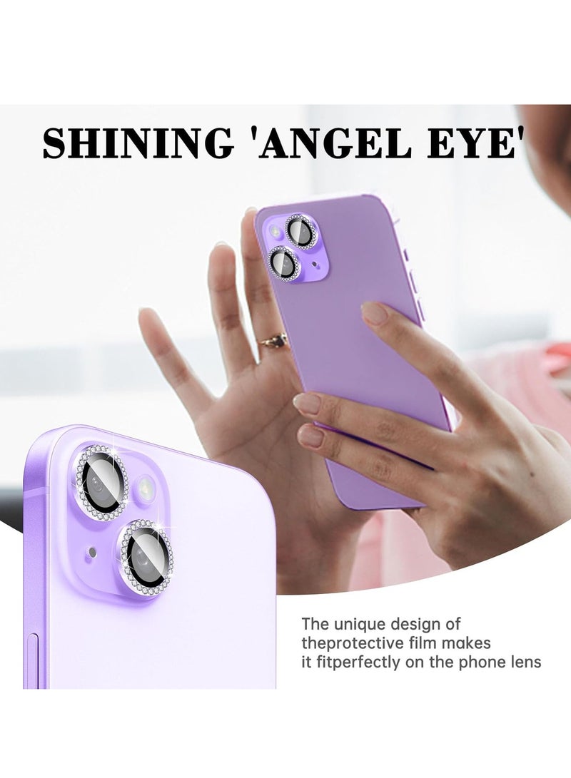 ELTRAZONE "Purple Diamond Tempered Glass Camera Lens Protector for iPhone 16/16 Plus – Glitter Cover with Automatic Alignment Metal Rings" - Image 3