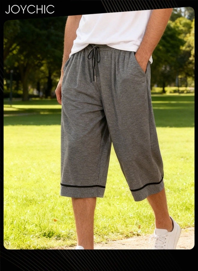 Joychic Simple Spring and Summer Men's Modal Cropped Home Sleeping Pants Soft Comfty Stretchable Men Pajama Bottoms with Pockets Dark Grey - Image 1