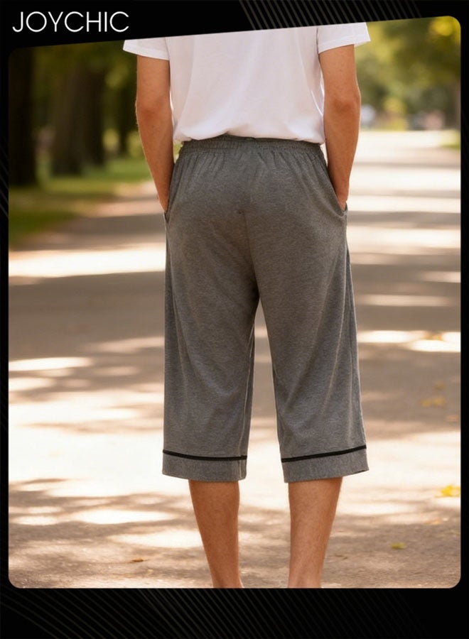 Joychic Simple Spring and Summer Men's Modal Cropped Home Sleeping Pants Soft Comfty Stretchable Men Pajama Bottoms with Pockets Dark Grey - Image 2