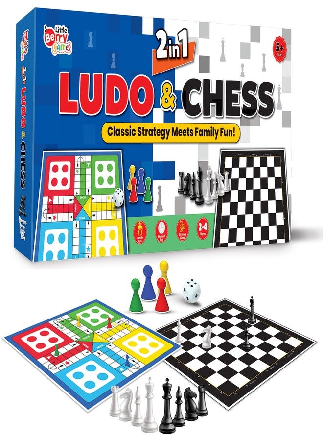 Little Berry 2 in 1 Ludo and Chess Board Game Set for Kids (Junior Size) | 11”x11” Foldable Game Board with Pawns | Travel Friendly, Return Gifting Game Set for Boys & Girls | Fun, Strategy Game - Image 1
