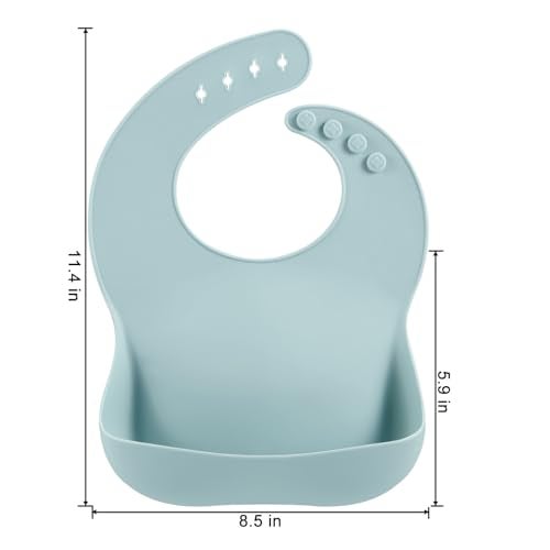 PandaEar 3 Pack Silicone Bibs for Boys Girls for Babies Toddlers Waterproof Feeding Bib with Large Food Catcher BPA Free Blue Gray - Image 3