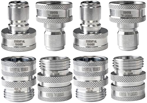 Essential Washer Stainless Steel ¾” Garden Hose Quick Connect Fittings | One Hand Operation Design | Plug & Coupler Set Of 4 - Image 1